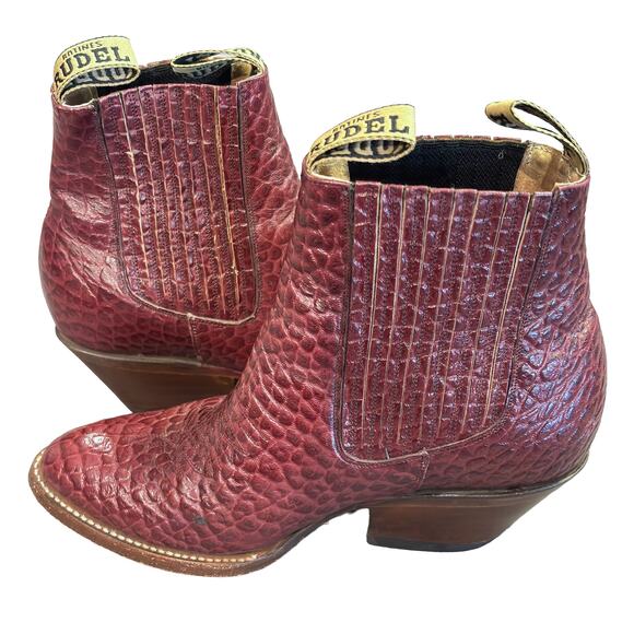 Rudel Genuine Leather Burgundy Croc Embossed Western Ankle Boots Women’s Size 8 - Picture 6 of 11